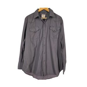 ELY CATTLEMAN WESTERN LONG SLEEVE SHIRT – BLACK CHECK – SIZE L – 100% COTTON